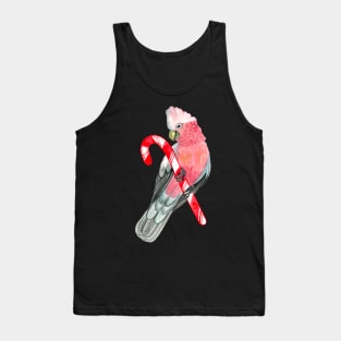 Rose-Breasted Cockatoo Watercolor on Candy Cane Tank Top